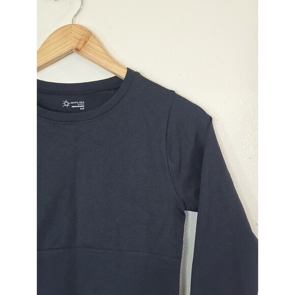 Offline By Aerie Black Seamless Crop Active Top Womens Size Small - Picture 2 of 9